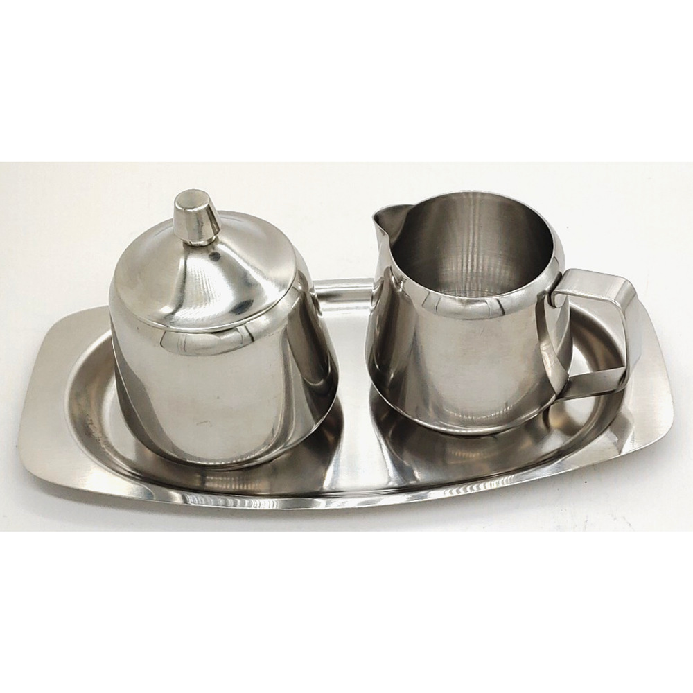Vintage Oneida Stainless Steel Sugar & Creamer w/ Matching Tray-18/8 -3 PC